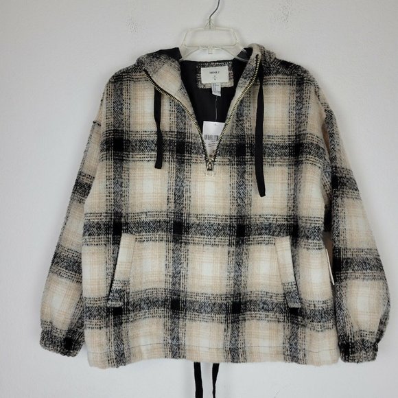 Forever 21 Women's Ivory Black Pullover Hoodie Jacket Over Sized Size Small - Picture 1 of 8